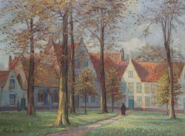 Binnentuin Van Begijnhof Oil Painting by Paula Evrard