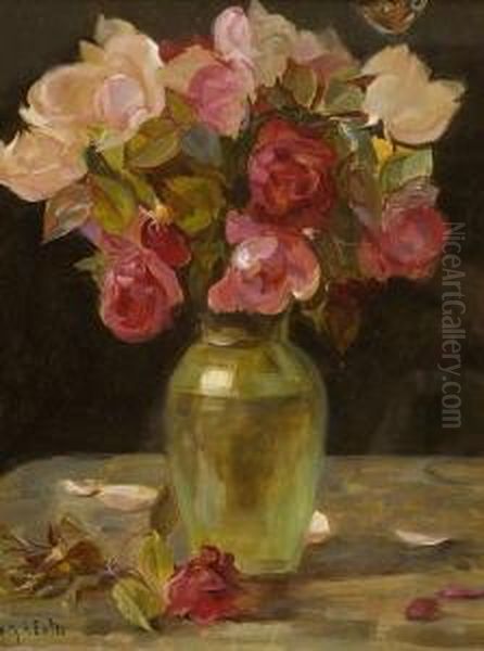 Rosen In Glasvase. Oil Painting by Judith Exter