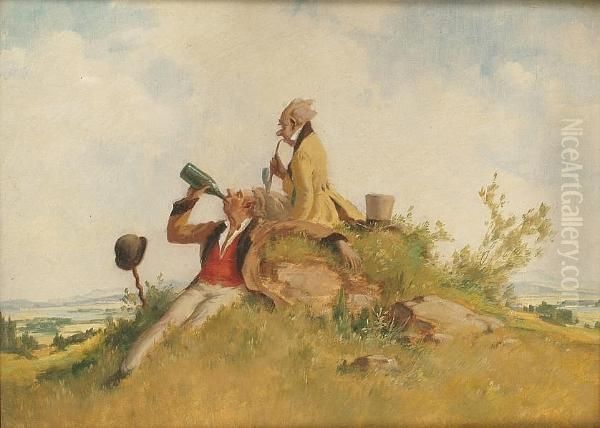 An Afternoon On A Hilltop; An Afternoon Stroll Oil Painting by Gustav Eyer