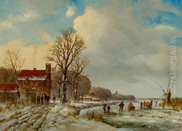 Landscape With Frozen River. Oil Painting by Arnoldus Johannes Eymer