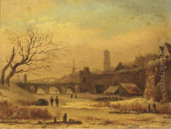 Witte Vrouwen Poort In Utrecht In Winter Oil Painting by Arnoldus Johannes Eymer