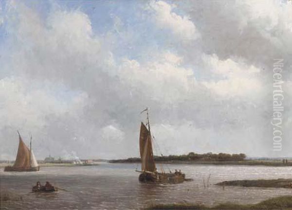 The River Spaarne, Haarlem In The Distance Oil Painting by Arnoldus Johannes Eymer