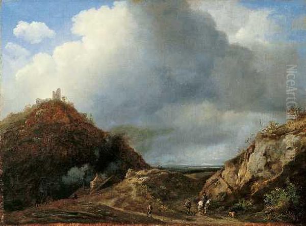 Hugelige Landschaft Mit Burgruine Oil Painting by Johann Christian M. Ezdorf