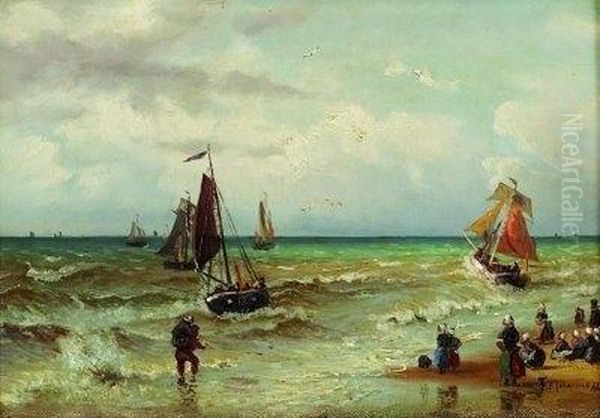 Am Strand Von Scheveningen Oil Painting by Friedrich Wilhelm Fabarius