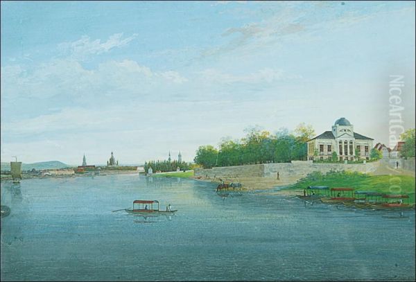 Villa Willlers Pres De Linkok-bade A Dresden Oil Painting by Karl Gottfried Traugott Faber