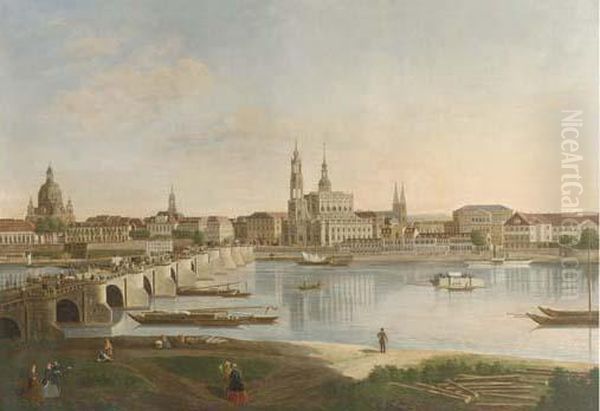 Dresden From The Right Bank Of The Elbe Below The Augustbridge Oil Painting by Karl Gottfried Traugott Faber