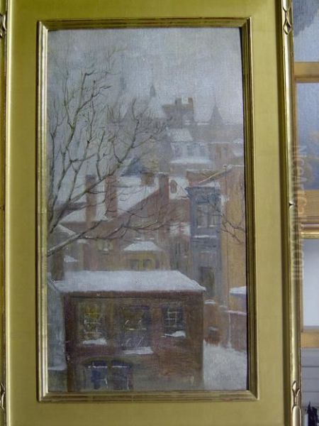 Town In Winter Oil Painting by Ludwig E. Faber