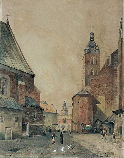 Plac Mariacki W Krakowie Oil Painting by Erasmus Rudolf Fabijanski