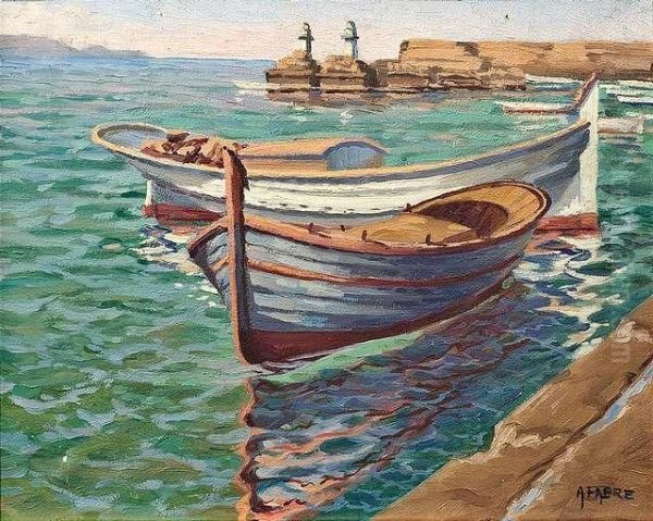 Fishing Boats Ina Harbour Oil Painting by Auguste Victor Fabre