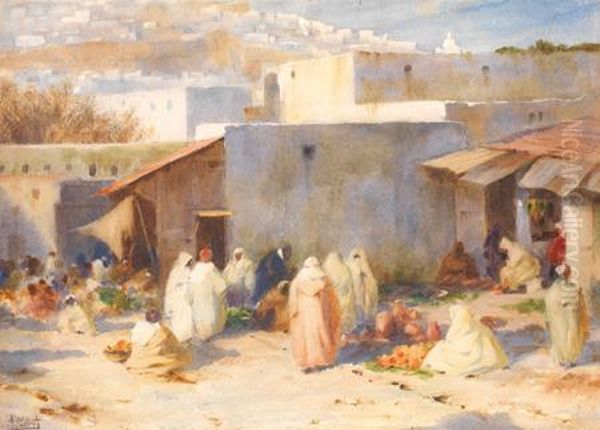 Scene De Marche A Tanger Oil Painting by Antonio Maria Fabres Y Costa