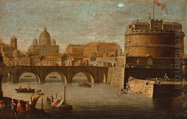 A View Of The Ponte Sant'angelo, Rome Oil Painting by Jacopo Fabris Venice