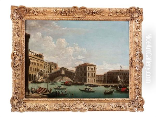 Veduta Del Canal Grande Verso Rialto Col Palazzo Dei Camerlenghi Oil Painting by Jacopo Fabris Venice