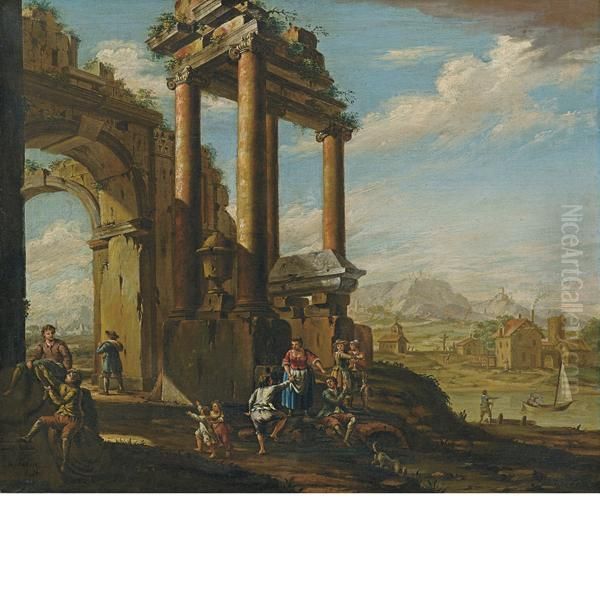 Capriccio Architettonico Con Le Prealpi Venete Sullo Sfondo Oil Painting by Jacopo Fabris Venice