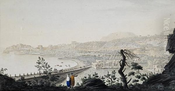 View Of Pozzuoli Showing The High Road From Naples To Pozzuoli And Monte Barbaro Oil Painting by Pietro Fabris