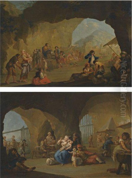 Peasents Dancing In A Grotto Oil Painting by Pietro Fabris