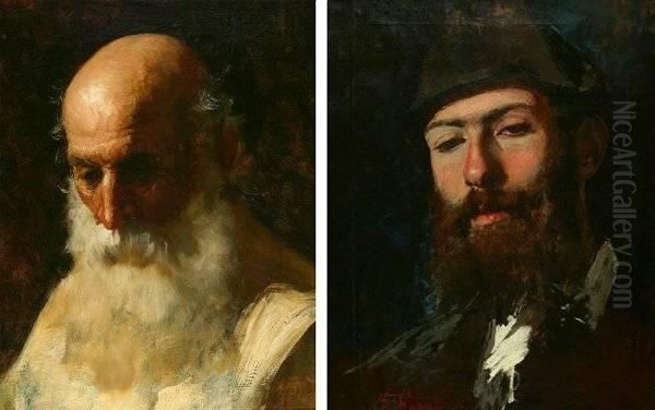 Two Works . Portraits Of Gentlemen Oil Painting by Luigi Fabron