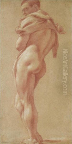 Standing Male Nude Seen From Behind Oil Painting by Pietro Faccini