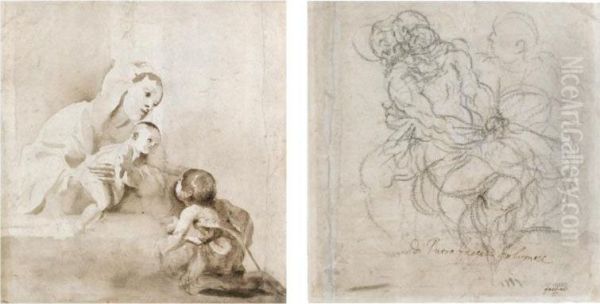 Recto: Madonna And Child And St. John The Baptist Verso: Study For A Deposition Oil Painting by Pietro Faccini