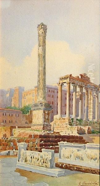 The Roman Forum; Temple Of Hercules Victor,rome Oil Painting by Giovanni Facciola