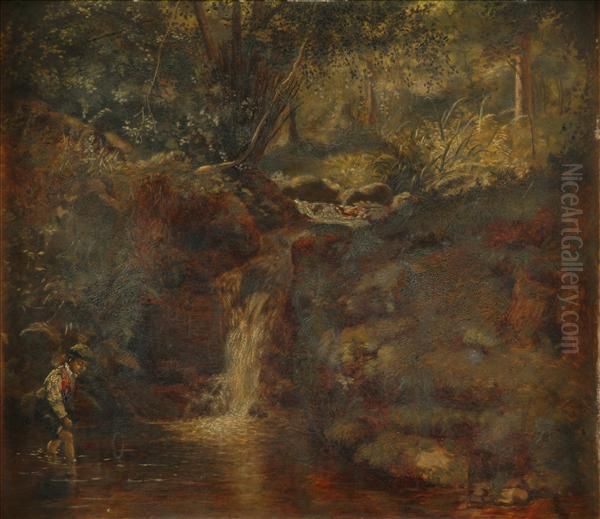 A Trout Pool Oil Painting by John Faed