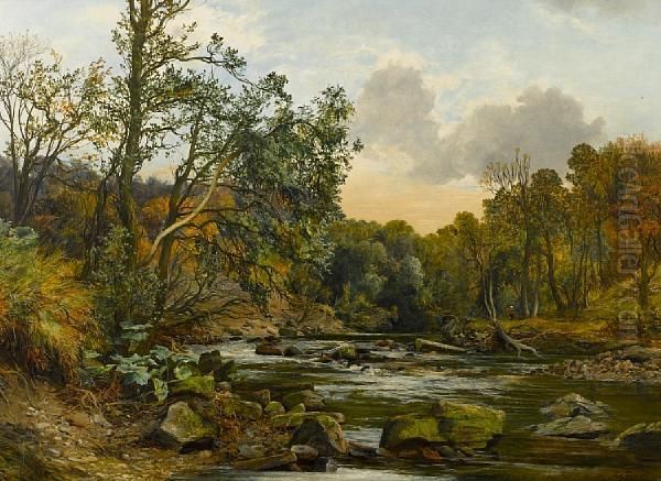 River Landscape Oil Painting by John Faed