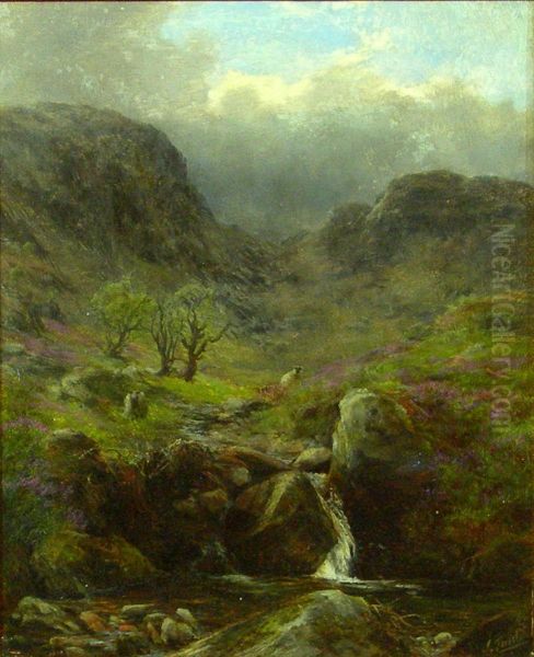 Sheep Above A Highland Brook Oil Painting by James Jnr Faed