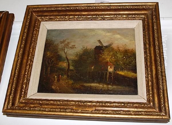 Windmill In A Landscape Oil Painting by James Jnr Faed