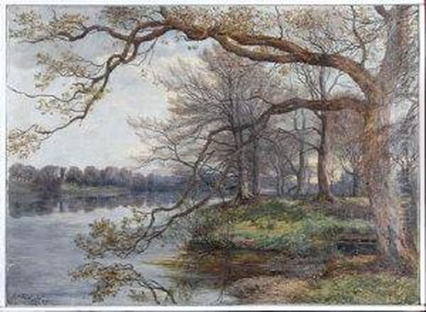 Trees By A River Oil Painting by James Jnr Faed