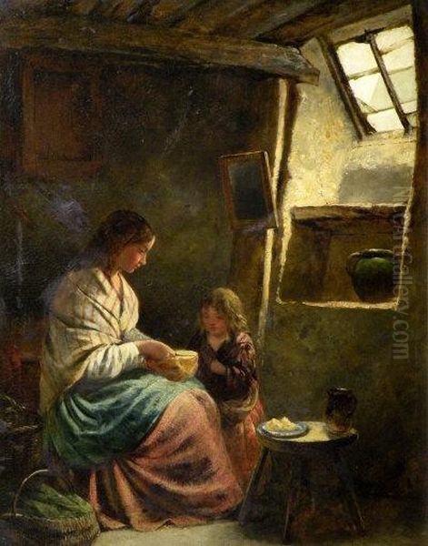 Mother And Child In A Cottage Interior Oil Painting by Thomas Faed