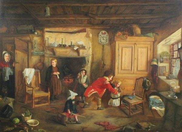 Interior With Children At Play Oil Painting by Thomas Faed