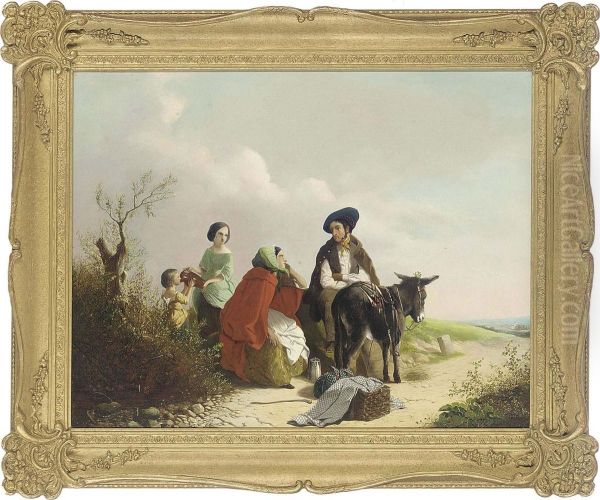 A Family Of Travellers Resting Oil Painting by Thomas Faed