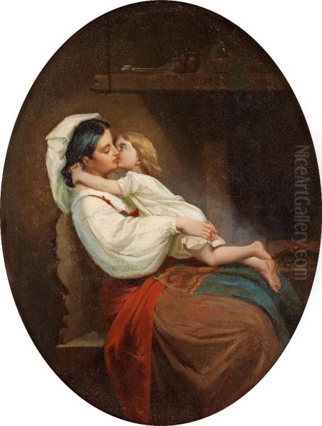 Mother And Child Oil Painting by Ferdinand Fagerlin