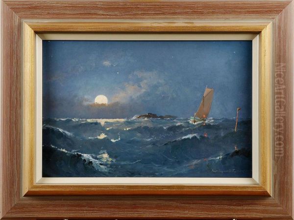 Fiskebat I Mansken Oil Painting by Knut Henrik Fagerskold