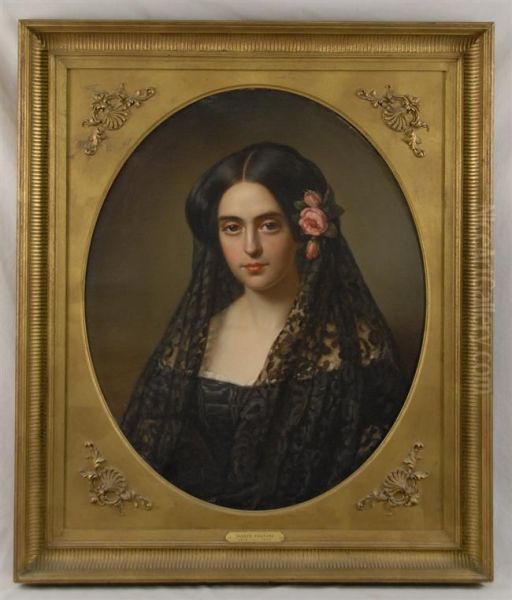 Portrait Of A Lady Wearing A Mantilla Oil Painting by Giuseppe Fagnani