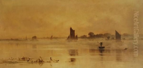 Misty Morning On The River Oil Painting by Edward Henry Fahey