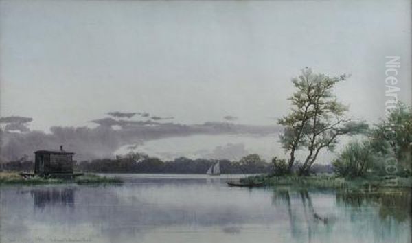 Entrance To Wroxham Broad Oil Painting by Edward Henry Fahey