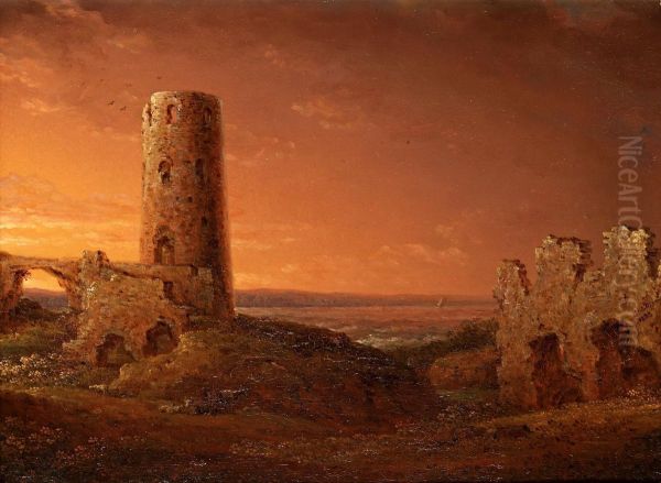 Ruins At Stegeborg Oil Painting by Carl Johan Fahlcrantz