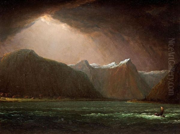 Sognefjord Oil Painting by Carl Johan Fahlcrantz