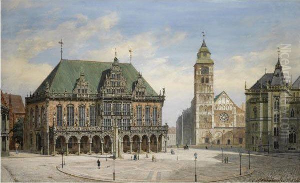 Bremer Ratshaus (the Town Hall, Bremen) Oil Painting by Carl Ludwig Fahrbach