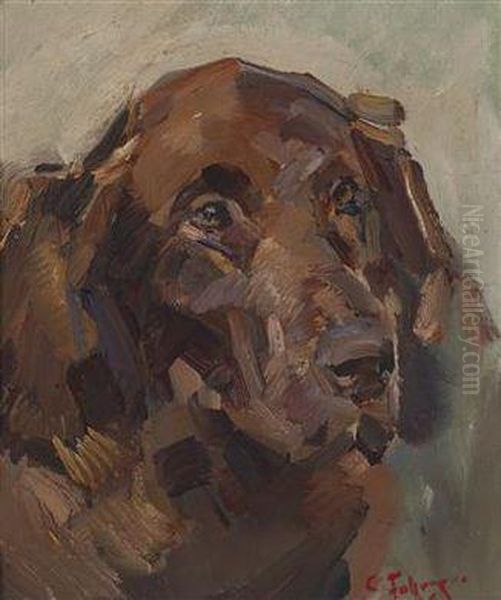 Portrait Of A Dog Oil Painting by Carl Fahringer