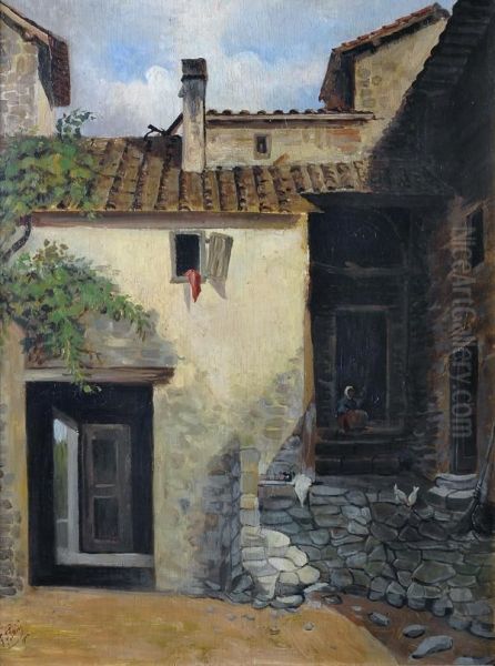 Cortile Oil Painting by Fortunato Giulio Faini