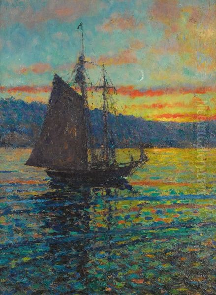 Sailboat At Dusk Oil Painting by Mary Louise Fairchild