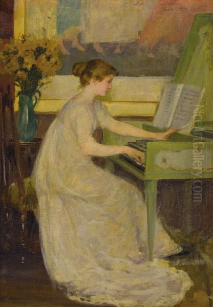 Girl Playing The Harpsichord Oil Painting by Mary Louise Fairchild