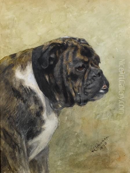 A Portrait Of A Brindle Bulldog Oil Painting by Frances C. Fairman