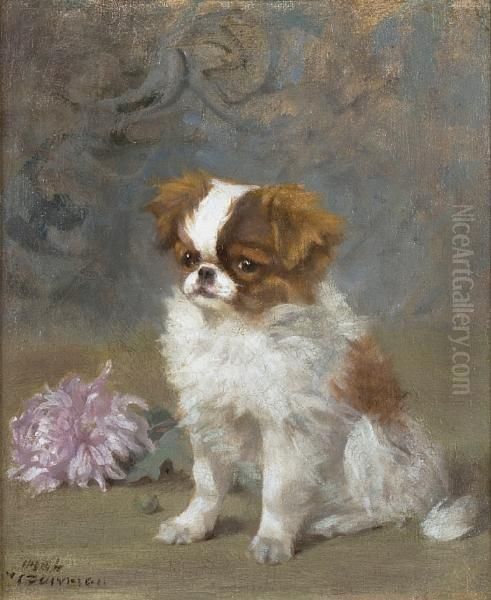 An English Toy Spaniel Puppy Oil Painting by Frances C. Fairman