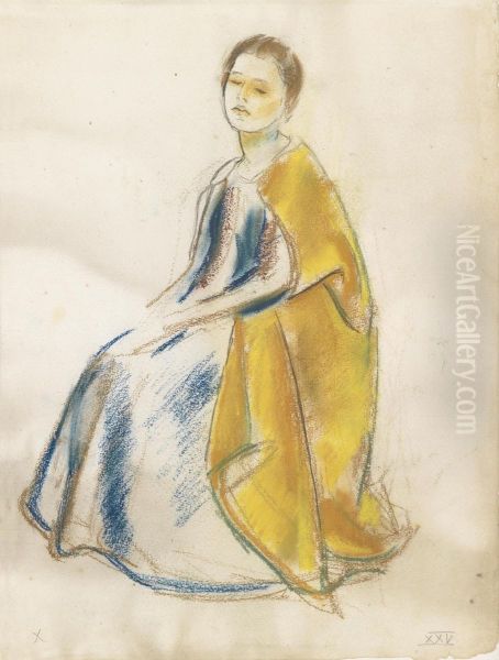 Seated Woman In A Yellow Robe Oil Painting by Anton Faistauer