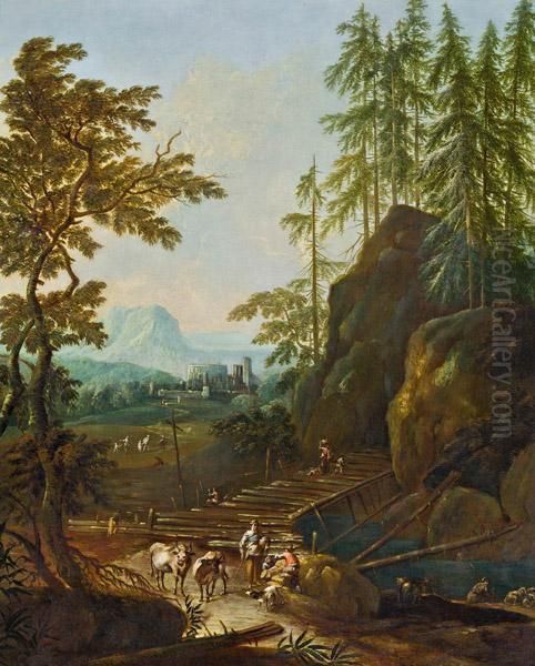 Italianisierende Landschaft Mit Brucke Und Weitem Ausblick Oil Painting by Anton Faistenberger