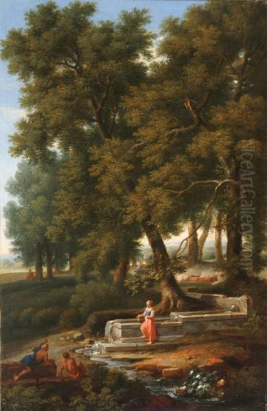 Figures In A Classical Landscape: Oil Painting by Anton Faistenberger