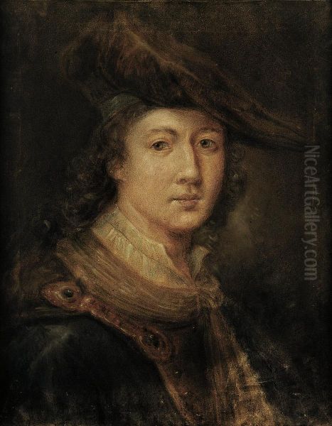 Bildnis Eines Jungen Mannes Mit Rotem Samtbarett Oil Painting by Joachim Martin Falbe