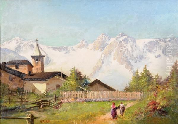 Scorcio Di Verrand A Courmayeur Oil Painting by Alberto Falchetti